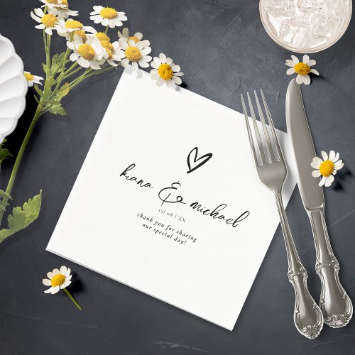 Love Calligraphy Thank You Heart Black BW ID940 Napkins