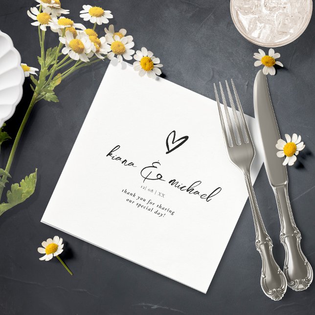 Love Calligraphy Thank You Heart Black B&W ID940 Napkins (Creator Uploaded)