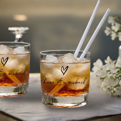 Love Calligraphy Thank You Heart Black BW ID940 Whiskey Glass