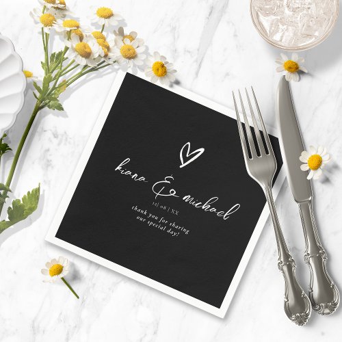 Love Calligraphy Thank You Heart Wht BW ID940 Napkins