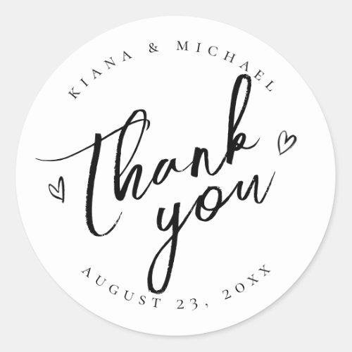 Love Calligraphy Thank You Hearts Black ID940 Classic Round Sticker