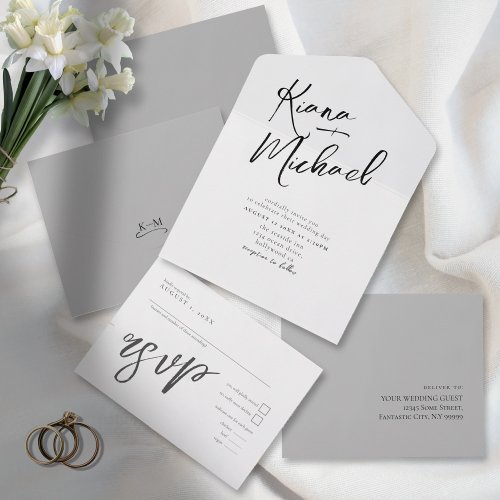 Love Calligraphy Wedding BW ID940 All In One Invitation