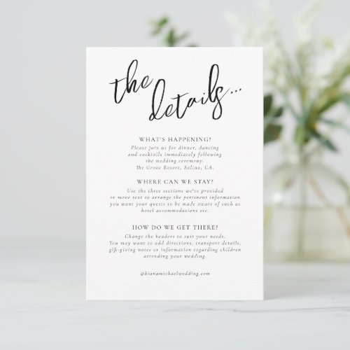 Love Calligraphy Wedding Details BW ID940 Enclosure Card