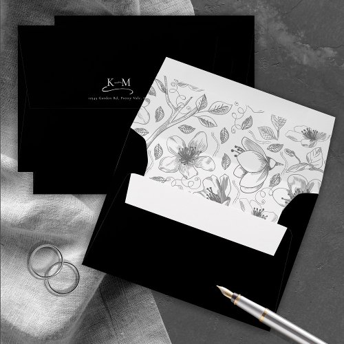 Love Calligraphy Wedding Floral Pattern BW ID940 Envelope