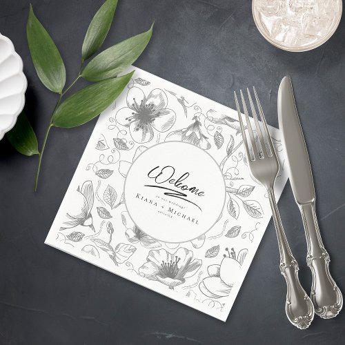 Love Calligraphy Wedding Floral Pattern BW ID940 Napkins