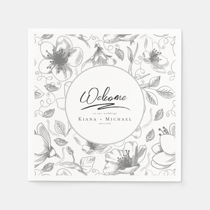 Love Calligraphy Wedding Floral Pattern B&W ID940