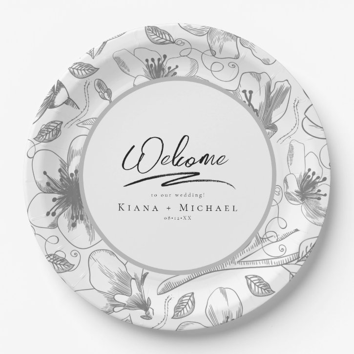 Love Calligraphy Wedding Floral Pattern B&W ID940