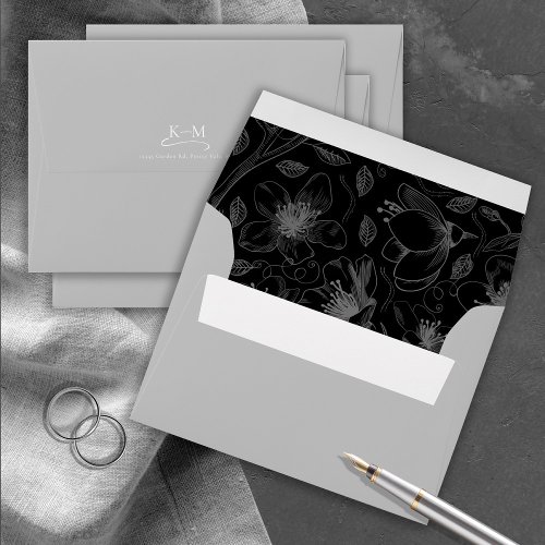 Love Calligraphy Wedding Floral Pattern Blk ID940 Envelope