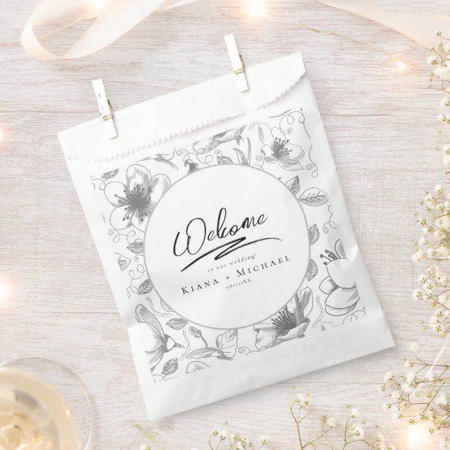 Love Calligraphy Wedding Floral Pattern Blk ID940 Favor Bag (Clipped)