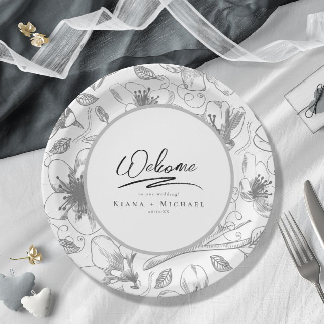 Love Calligraphy Wedding Floral Pattern Blk ID940 Paper Plates (Creator Uploaded)