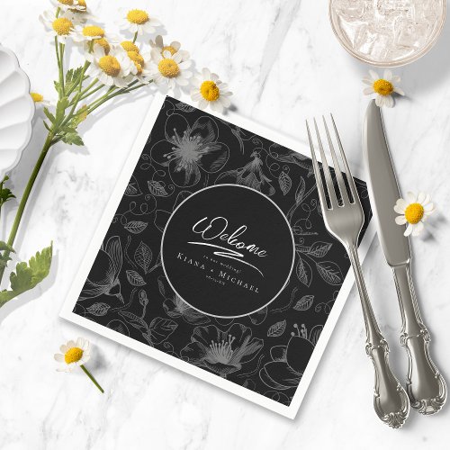 Love Calligraphy Wedding Floral Pattern Wht ID940 Napkins