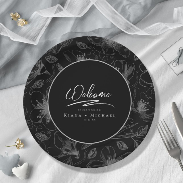 Love Calligraphy Wedding Floral Pattern Wht ID940 Paper Plates (Creator Uploaded)