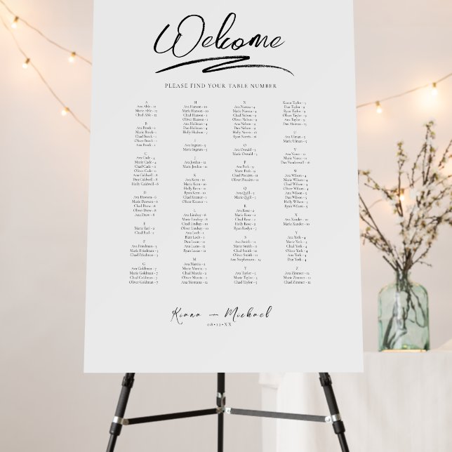 Love Calligraphy Wedding Seating Chart B&W ID940 Foam Board (In Situ (Stand))