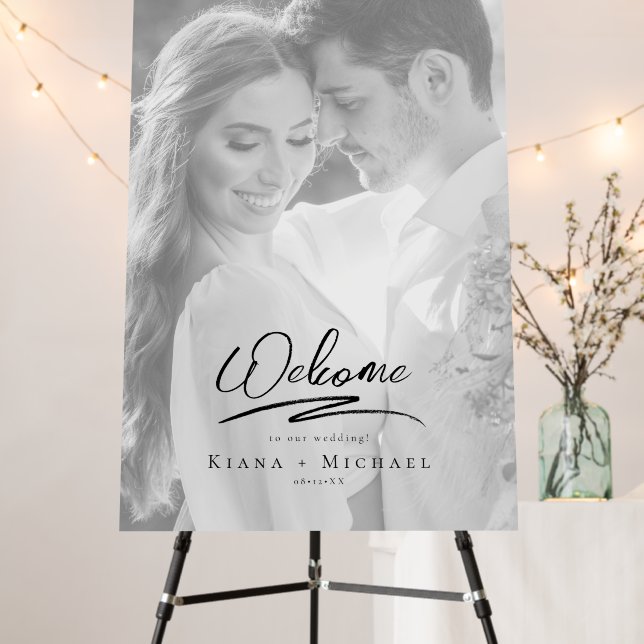 Love Calligraphy Wedding Welcome B&W ID940 Foam Board (In Situ (Stand))