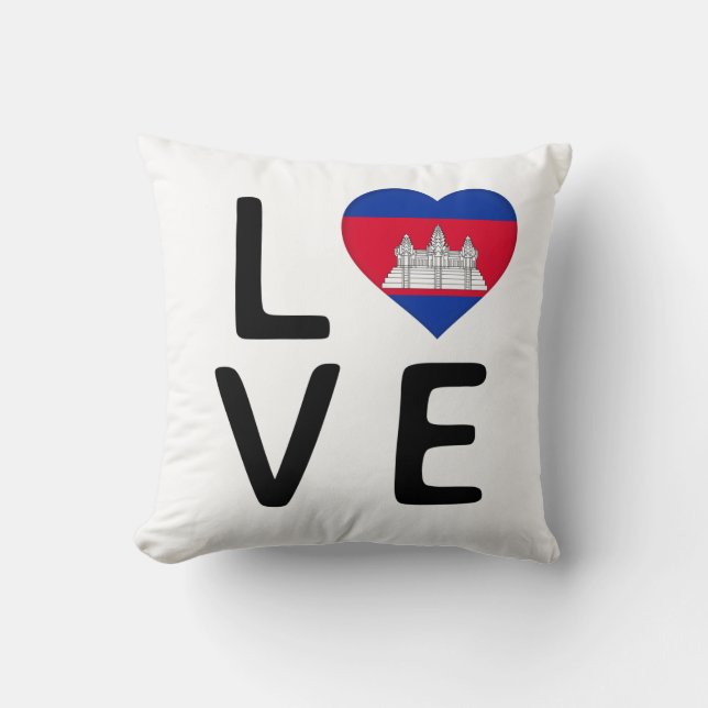 Love - Cambodia Flag Throw Pillow (Front)