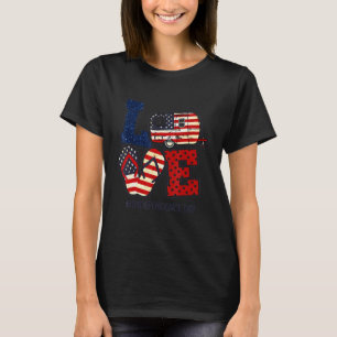 Love Camping American Flag Independence Day T-Shirt