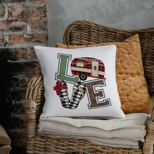 Love Camping Modern Christmas Camper Flip Flops Outdoor Pillow (Creator Uploaded)