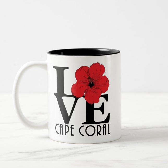 LOVE Cape Coral 11oz Red Hibiscus Two-Tone Coffee Mug (Left)