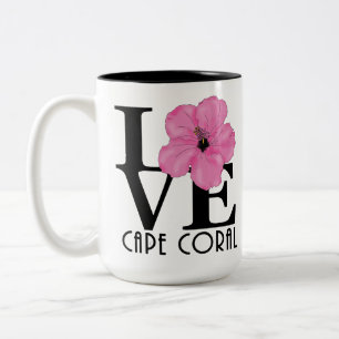 LOVE Cape Coral 15 oz Pink Hibiscus Two-Tone Coffee Mug