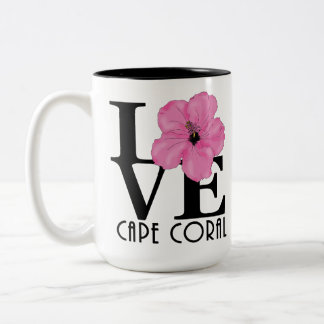 LOVE Cape Coral 15 oz Pink Hibiscus Two-Tone Coffee Mug