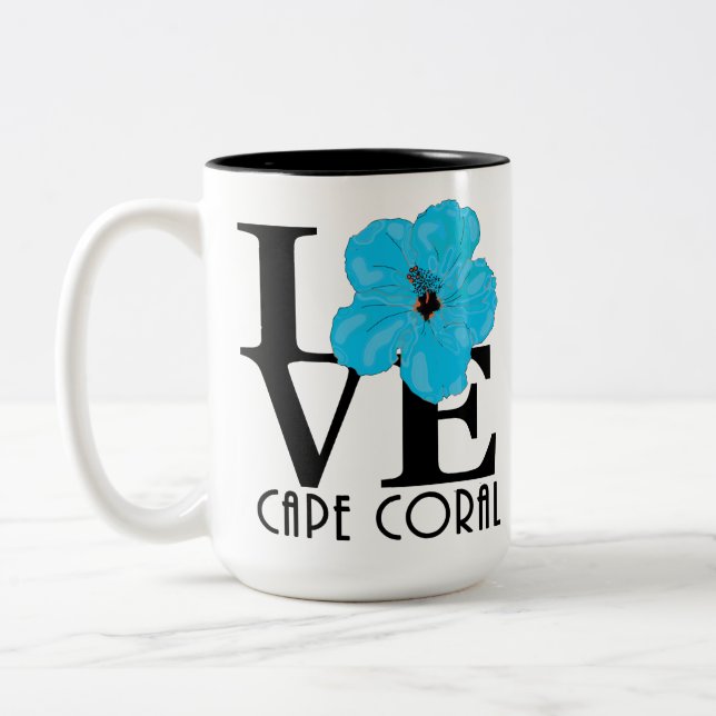 LOVE Cape Coral Blue Hibiscus 15oz Two-Tone Coffee Mug (Left)