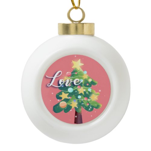 Love Caption Carton Christmas Tree Pink Ornament
