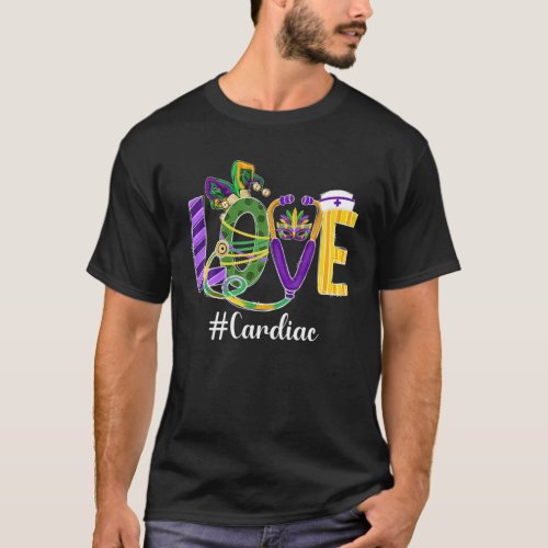 LOVE Cardiac Nurse Leopard Mardi Gras Festival Cos T_Shirt