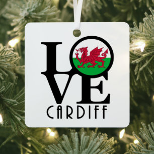 LOVE Cardiff Wales Metal Ornament