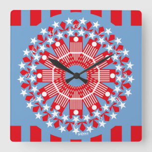 LOVE CAROUSEL FLAG UNITED STATES BLUE BY MASANSER SQUARE WALL CLOCK