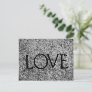 "Love" Carved Stone in Black and White Postcard