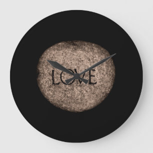 "Love" Carved Stone in Sepia Large Clock