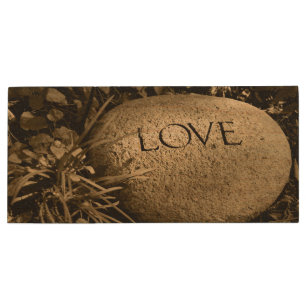 "Love" Carved Stone Wood USB Flash Drive