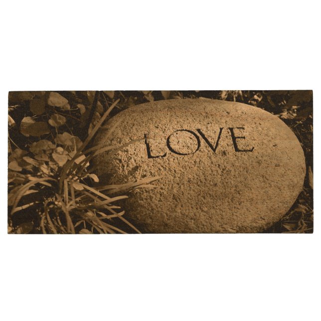 "Love" Carved Stone Wood USB Flash Drive (Back)