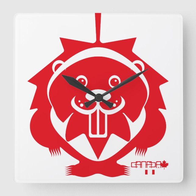  LOVE Castor/ Maple Bandera Canada by Masanser Square Wall Clock (Front)