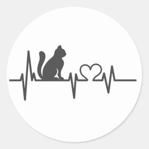 Love cat cardiogram _ Choose background color Classic Round Sticker