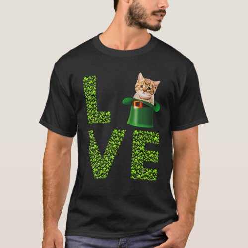Love Cat Leprechaun Lover Irish Shamrock St Patric T_Shirt