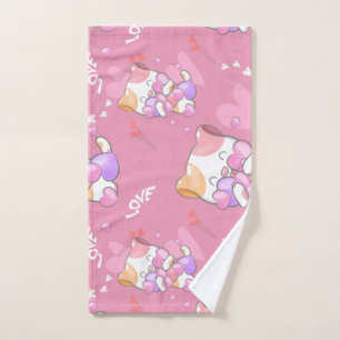Love Cat Pattern Colorful Pets Animals Hand Towel