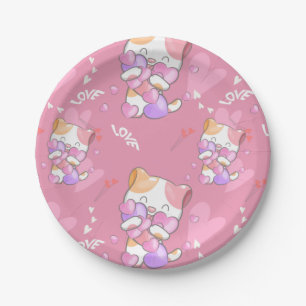 Love Cat Pattern Colorful Pets Animals Paper Plates