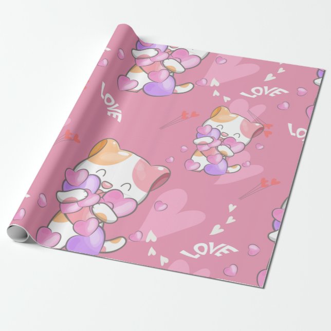 Love Cat Pattern Colorful Pets Animals  Wrapping Paper (Unrolled)