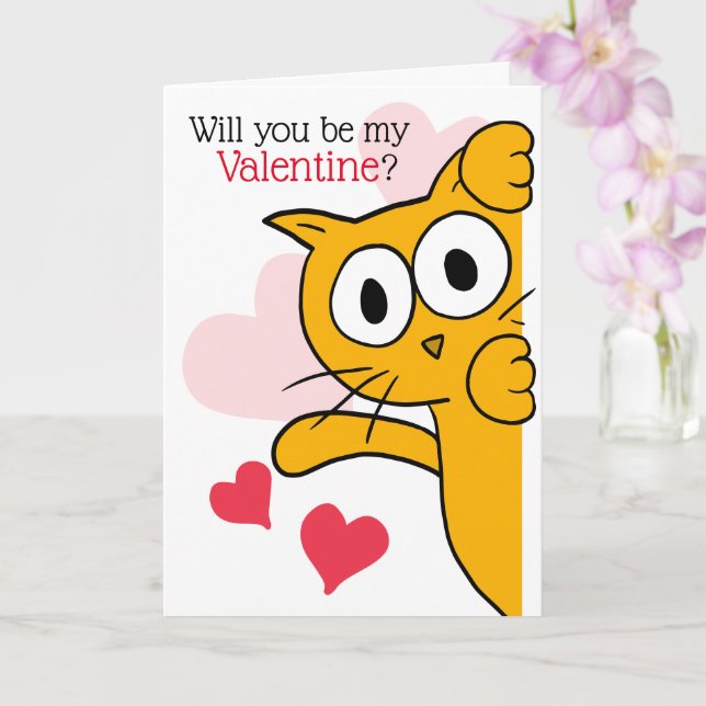 Love Cat Will You Be My Valentine Greeting Card (Orchid)
