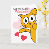 Love Cat Will You Be My Valentine Greeting Card (Yellow Flower)