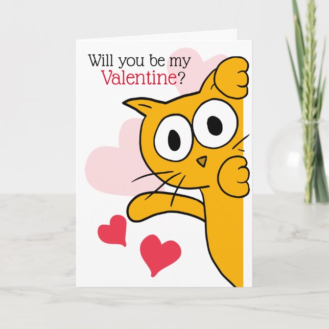 Love Cat Will You Be My Valentine Greeting Card (Front)