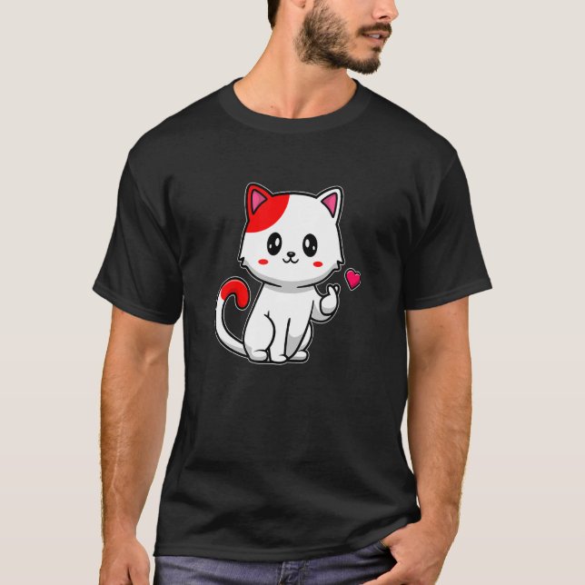 love cat with red heart T-Shirt (Front)