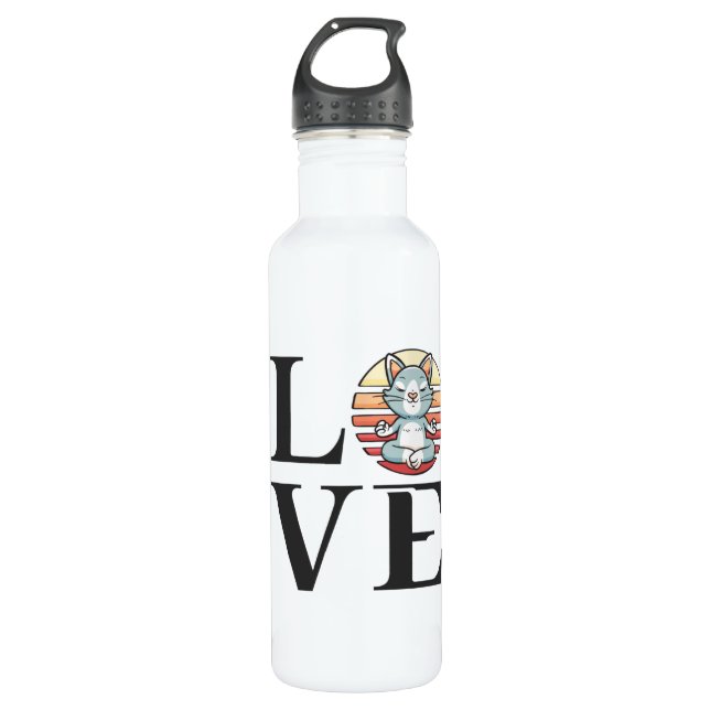 Love cats and meditation stainless steel water bottle (Front)