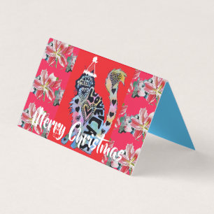 Love Cats Cat Merry Red Purple Christmas Card set