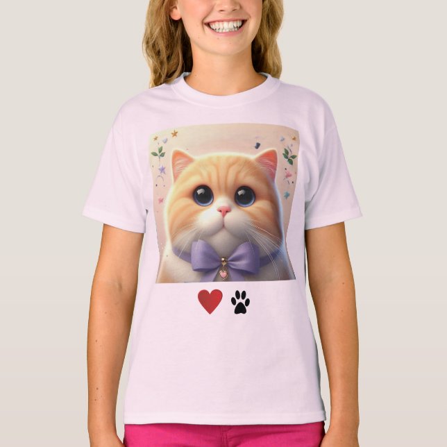 Love Cats Cute Cat Pink Girls T-Shirt (Front)