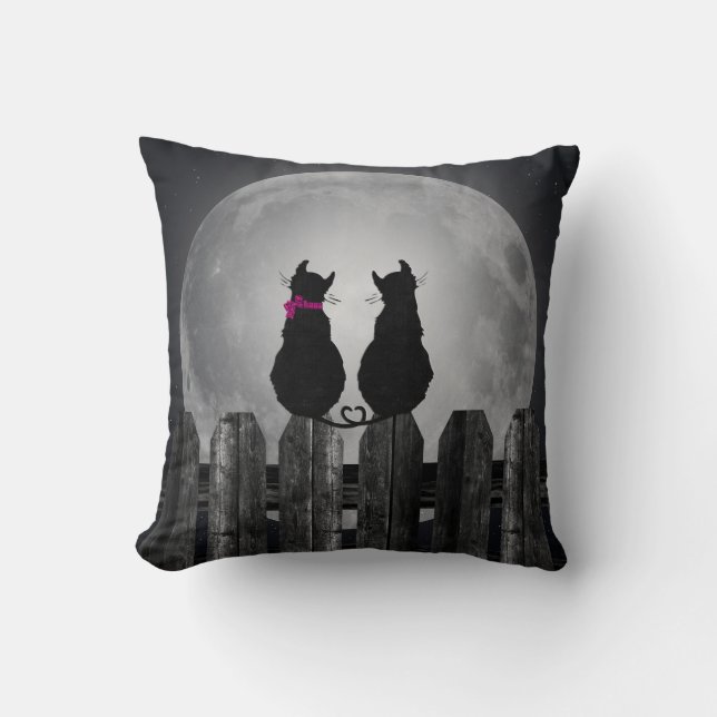 Love Cats in Moonlight Throw Pillow (Front)