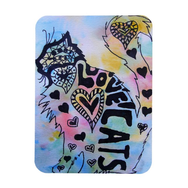 Love Cats Kitty Watercolour Birthday Magnet (Vertical)