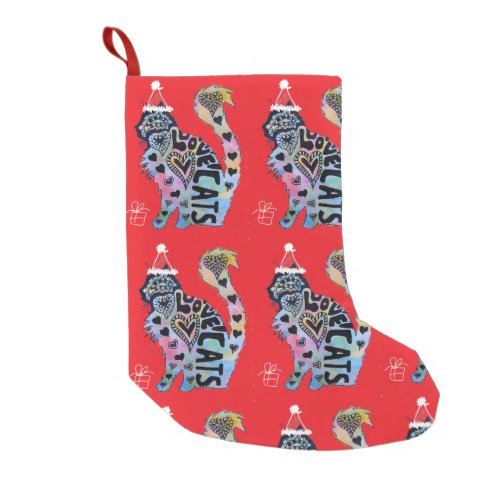 Love Cats Merry Red cat Christmas Stocking