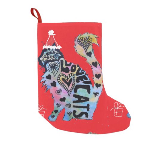 Love Cats Merry Red cat Christmas Stocking